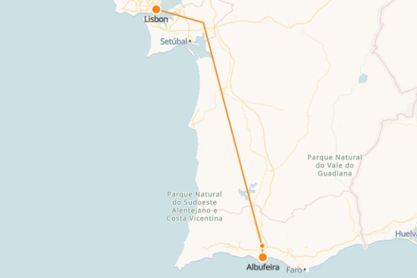 Albufeira to Lisbon Train Map