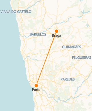 Porto to Albufeira Train Map