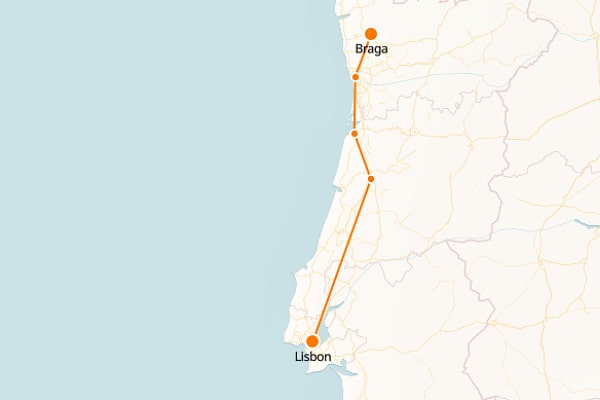 Braga to Lisbon Train Map