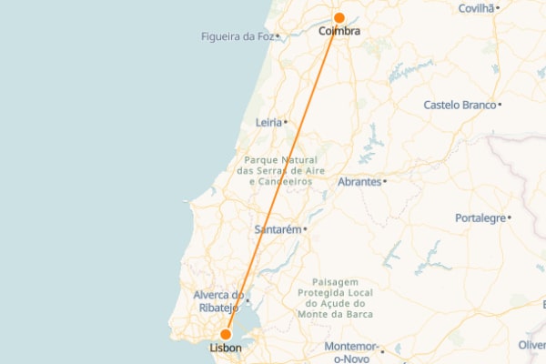 Coimbra to Lisbon Train Map