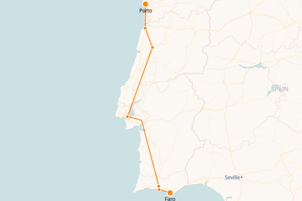 Faro to Porto Train Map