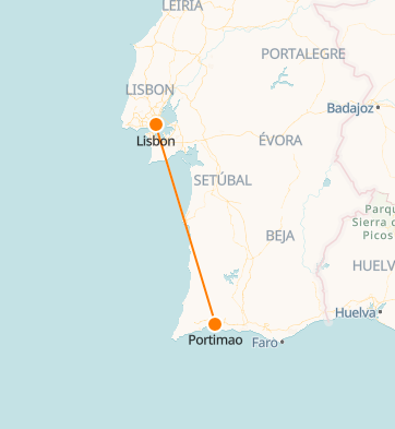 Lisbon to Lagos train map