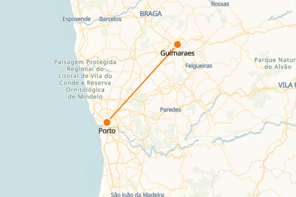 Porto to Guimaraes Train Map