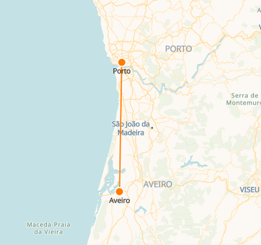 Albufeira to Porto Train Map