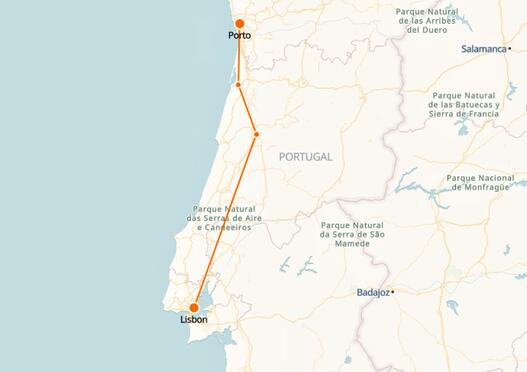 Lisbon to Porto Train Map